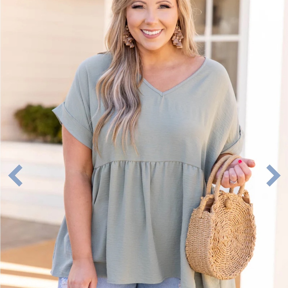 Chic Soul Wide Eyed Gaze Top Blouse Sage Curvy Plus
